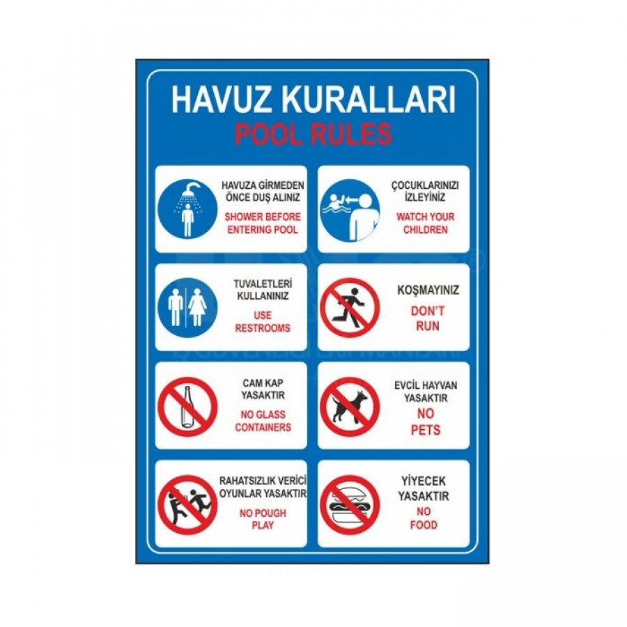 Havuz Kuralları Uyarı Panosu / Levhası Havuz Kuralları Uyarı Panosu / Levhası